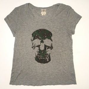 Haute hippie embellished skull camo graphic Shirt